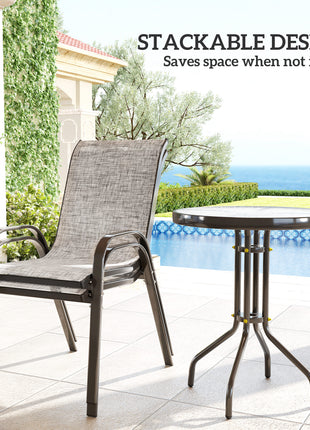 3 Pieces Bistro Set, Small Patio Furniture Set with Stackable Chairs and Glass Table for Backyard, Balcony, Gray