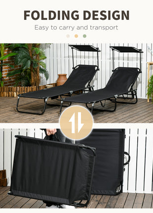 Chaise Pool Lounge Chairs Set of 2, Outdoor Sun Tanning Chairs, Reclining Back, Steel Frame and Side Pocket, Black