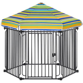 48" x 41" Heavy-Duty Metal Dog Playpen, Outdoor Pet Cage Kennel, Puppy Exercise Fence Barrier with Weather-Resistant Polyester Roof, Locking Door and Solid Black Frame