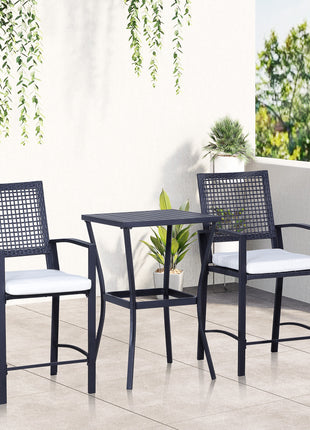 3pcs Patio Bar Set with Soft Cushion, Rattan Wicker Outdoor Furniture Set for Backyards, Lawn, Deck, Poolside