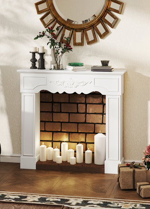Baroque Fireplace Mantel, Freestanding Fireplace Surround with Leg for Electric Fireplaces, 43.3" W x 39.8" H, White