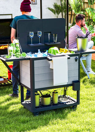 104 Quart Large Capacity Outdoor Cooler Cart, Patio Rolling Ice Chest with Bottle Opener Shelves Wheels, Gray