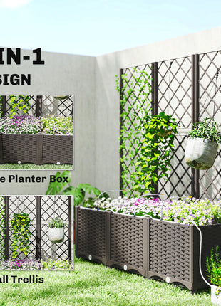3PCS Plastic Planter Box with Trellis, Self-Watering Raised Garden Bed with Trellis and Automatic Watering Timer Kit