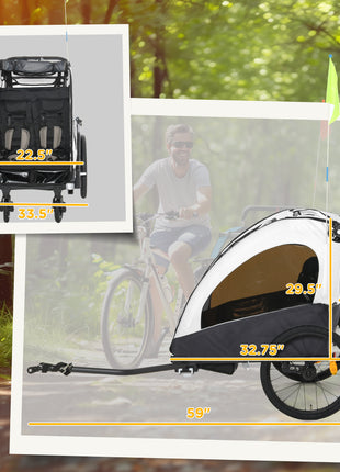 Bike Trailer for Kids 3 In1 Foldable Child Jogger Stroller Baby Stroller Transport Carrier with Shock Absorber System Rubber Tires Adjustable Handlebar Kid Bicycle Trailer White and Grey