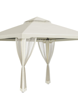 9.6' x 9.6' Patio Gazebo, Outdoor Canopy Shelter with 2-Tier Roof and Netting, Steel Frame for Garden, Lawn, Backyard, and Deck, Cream White