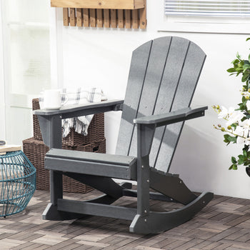 Outdoor Rocking Chair, HDPE Adirondack Porch Rocker Chair for Garden, Patio, Light Gray