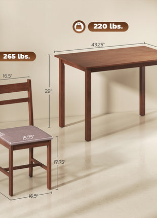 5-Piece Solid Wood Dining Table Set for 4, Farmhouse Kitchen Table with Upholstered Chairs for Dining Room, Light Brown