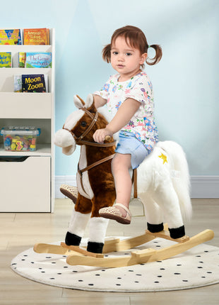 Rocking Horse with Sound, Ride on Horse with Saddle, Toddler Rocker, Gift for 3-8 Year Old, Brown