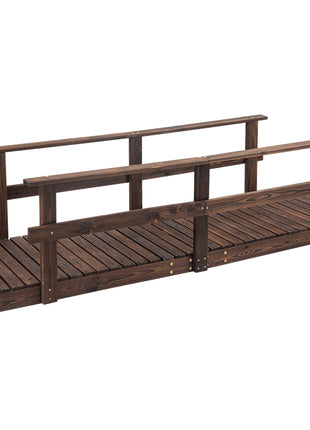 7' Garden Bridge with Pine Wood and Stained Finish for Backyard Ponds Creeks Streams Wood