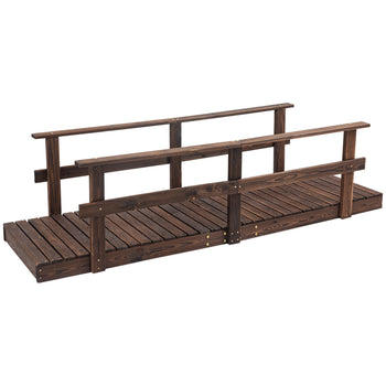 7' Garden Bridge with Pine Wood and Stained Finish for Backyard Ponds Creeks Streams Wood