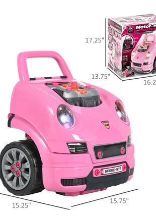 Mechanic Kids Truck Engine Toy Set, Car Service Play Set, Pink