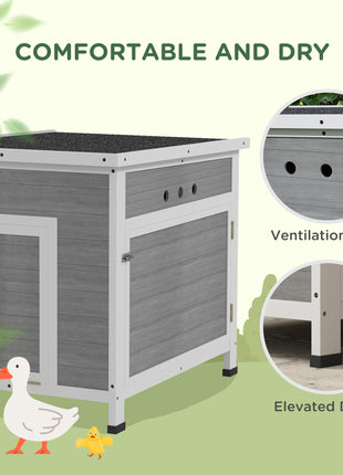 Wooden Duck Coop with Openable Roof, Removable Floor, Double Doors, Ramp, for 2-4 Ducks, Chickens, 25" x 32" x 30"
