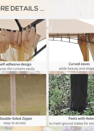 10' x 10' Outdoor Patio Gazebo Canopy Tent with Mesh Sidewalls, 2-Tier Canopy for Backyard, Beige