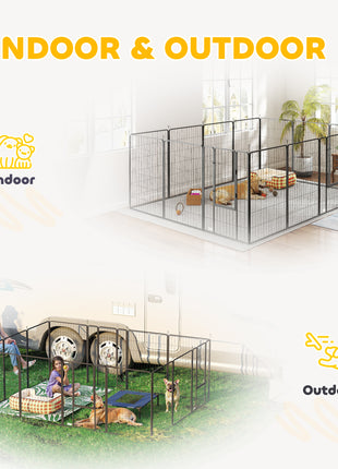 Dog Playpen for Indoor Outdoor, 24 Panels 44.5" H Puppy Playpen with Lockable Door, DIY Shape Pet Exercise Fence, Black