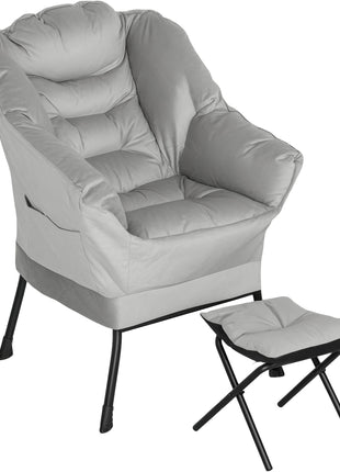 Lazy Chair and Ottoman Set, Fabric Upholstered Accent Chair with Side Pockets, for Living Room, Bedroom, Light Gray