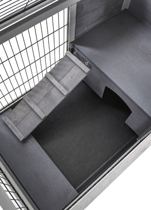 Indoor Rabbit Enclosure, Wooden Elevated Cage Habitat with Enclosed Run with Wheels - Ideal for Rabbits and Guinea Pigs