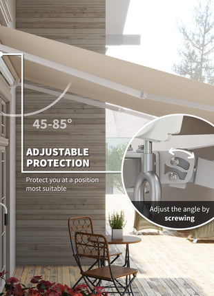 12' x 10' Retractable Awning Patio Awnings Sun Shade Shelter with Manual Crank Handle, 280g/m² UV & Water-Resistant Fabric and Aluminum Frame for Deck, Balcony, Yard, Cream White