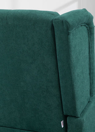 Wingback Accent Chair for Living Room, Button-Tufted Lounge Chair with Round Armrests and Wood Legs, Dark Green