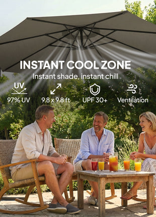 10 ft Offset Patio Umbrella with Cover, Hanging Cantilever Umbrella with 360° Rotation, Crank Handle, Tilt, Gray