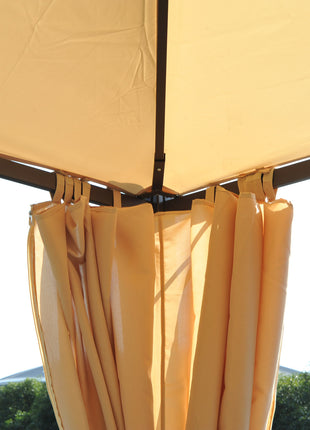 10' x 10' Steel Outdoor Patio Gazebo with Polyester Privacy Curtains, Two-Tier Roof for Air, Large Design