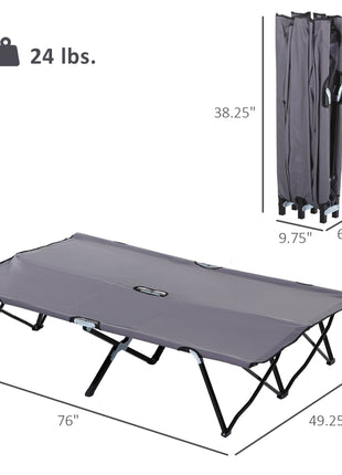 2 Person Folding Camping Cot for Adults, 50" Extra Wide Outdoor Portable Sleeping Cot with Carry Bag, Elevated Camping Bed, Beach Hiking, Grey