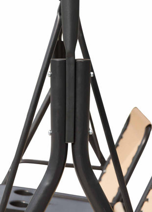 2 Person Porch Swing with Canopy, Storage Table, Cup Holder, Beige
