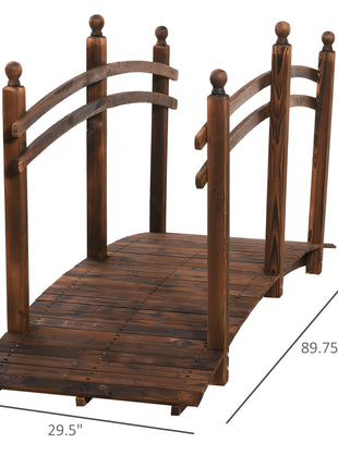 7.5' Fir Wood Garden Bridge Arc Walkway with Side Railings, Perfect for Backyards, Gardens, & Streams, Carbonized