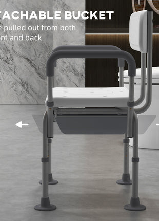 3-in-1 Shower Chair with Back and Arms, Height Adjustable Bedside Commode, Raised Toilet Seat with Non-Slip Rubber Foot Pad for Seniors, Disabled, White