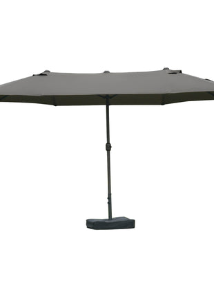 Patio Umbrella 15' Steel Rectangular Outdoor Double Sided Market with base, UV Sun Protection & Easy Crank for Deck Pool Patio Dark Gray