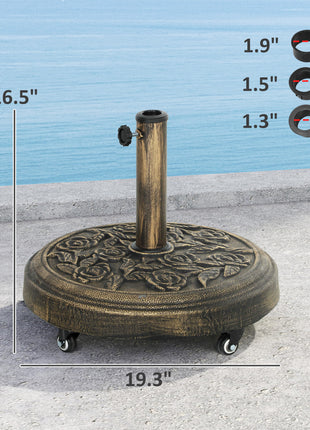 Round Patio Umbrella Base, 46 lbs Resin Umbrella Base with Wheels, Outdoor Umbrella Stand for 1.3"/1.5"/1.9" Umbrella Poles for Outdoor, Lawn, Poolside, Bronze