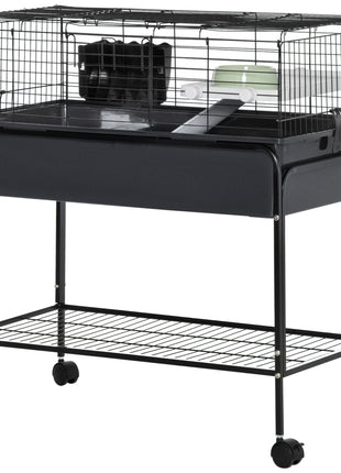 Two-Story Small Animal Cage Removable from Stand, Pet Habitat with Shelf & Wheels, 33" x 18.5" x 35", Charcoal Gray