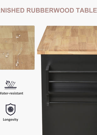 44" Mobile Kitchen Island Table, Kitchen Island Cart on Wheels with Storage Cabinets, 2 Drawers, Black