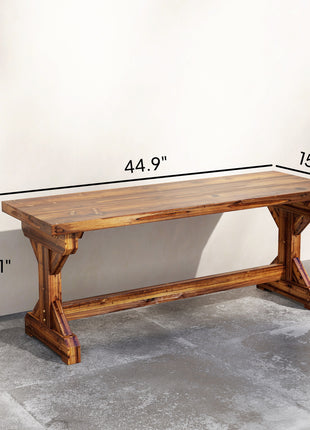 Rustic Outdoor Wooden Bench, Backless Garden Bench Patio Loveseat with X-Shape Base for Porch, Park, Carbonized