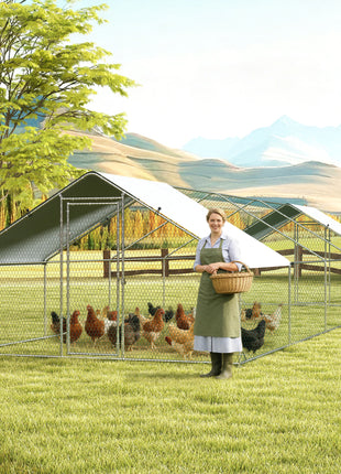 Large Chicken Coop with Waterproof and Anti-UV Cover, Spire Shaped for Outdoor and Yard Farm Use, 33' x 10' x 6.4'