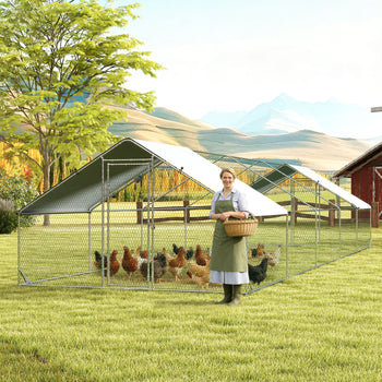Large Chicken Coop with Waterproof and Anti-UV Cover, Spire Shaped for Outdoor and Yard Farm Use, 33' x 10' x 6.4'