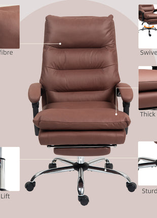 Microfibre Massage Office Chair, Heated Reclining Chair with Footrest, Double-tier Padding, Swivel Wheels, Coffee