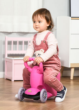 3-in-1 Ride On Push Car, Kids Scooter, Sliding Walker, Push Rider, with Adjustable Handlebar, 3 Balanced Wheels, Removable Storage Seat, for Boys and Girls Aged 2-6 Years Olds, Pink