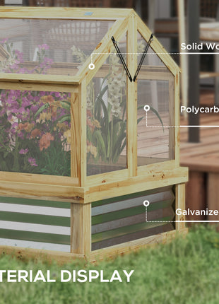 Raised Garden Flower Bed Kit with Greenhouse, Wooden Cold Frame Planter, 35.5" x 31.5" x 36", Natural