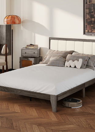 Full Bed Frame with Headboard Full Size Platform Bed Frame with Wooden Slats No Box Spring Needed Charcoal Gray
