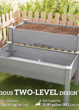 2 Tier Raised Garden Bed, Wooden Elevated Planter Box with Legs, Outdoor Plant Bed for Flowers Vegetables Herbs Gray