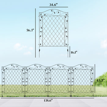 Garden Fence, 4 Pack Steel Fence Panels, 11.5' L x 56" H, Rust-Resistant Decorative Border Flower Edging