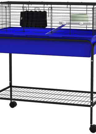 Two-Story Small Animal Cage Removable from Stand, Pet Habitat with Shelf & Wheels, 33" x 18.5" x 35", Blue
