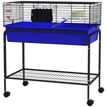 Two-Story Small Animal Cage Removable from Stand, Pet Habitat with Shelf & Wheels, 33" x 18.5" x 35", Blue