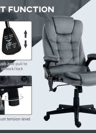 6 Point Executive Office Chair with Heat, Velvet High Back Vibrating Massage Office Chair, Dark Gray