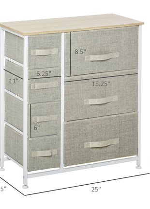 7-Drawer Dresser Storage Tower Cabinet Organizer Unit, Easy Pull Fabric Bins with Metal Frame for Bedroom, Closets, Light Gray