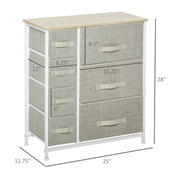 7-Drawer Dresser Storage Tower Cabinet Organizer Unit, Easy Pull Fabric Bins with Metal Frame for Bedroom, Closets, Light Gray