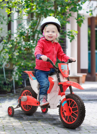 12V Electric Kids Ride On Dirt Bike Motorcycle Toy w/ Training Wheels, Red