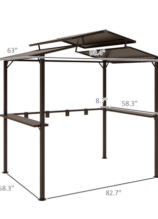 8 x 5ft Hardtop Grill Gazebo with Double Metal Roof, 2 Side Shelves and 4 Cup Holders for Patio Backyard Lawn Deck