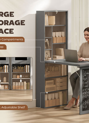 Fold-out Convertible Office Desk, Wall Mount Computer Desk with Blackboard and Side Shelf, Charcoal Gray