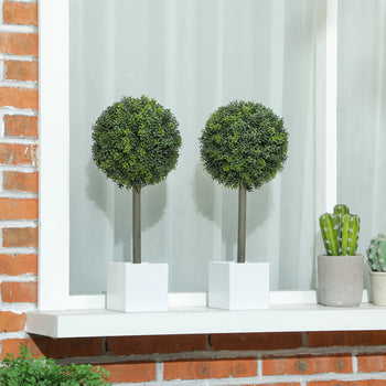 Lifelike Artificial Plants Set of 2, Fake Boxwood Topiary Balls with 114 PE Leaves for Home or Office Decor, Green